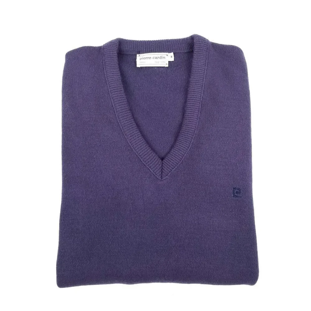 VINTAGE Pierre Cardin Luxe Orlon Purple V-Neck Sweater Old Money Quiet Luxury